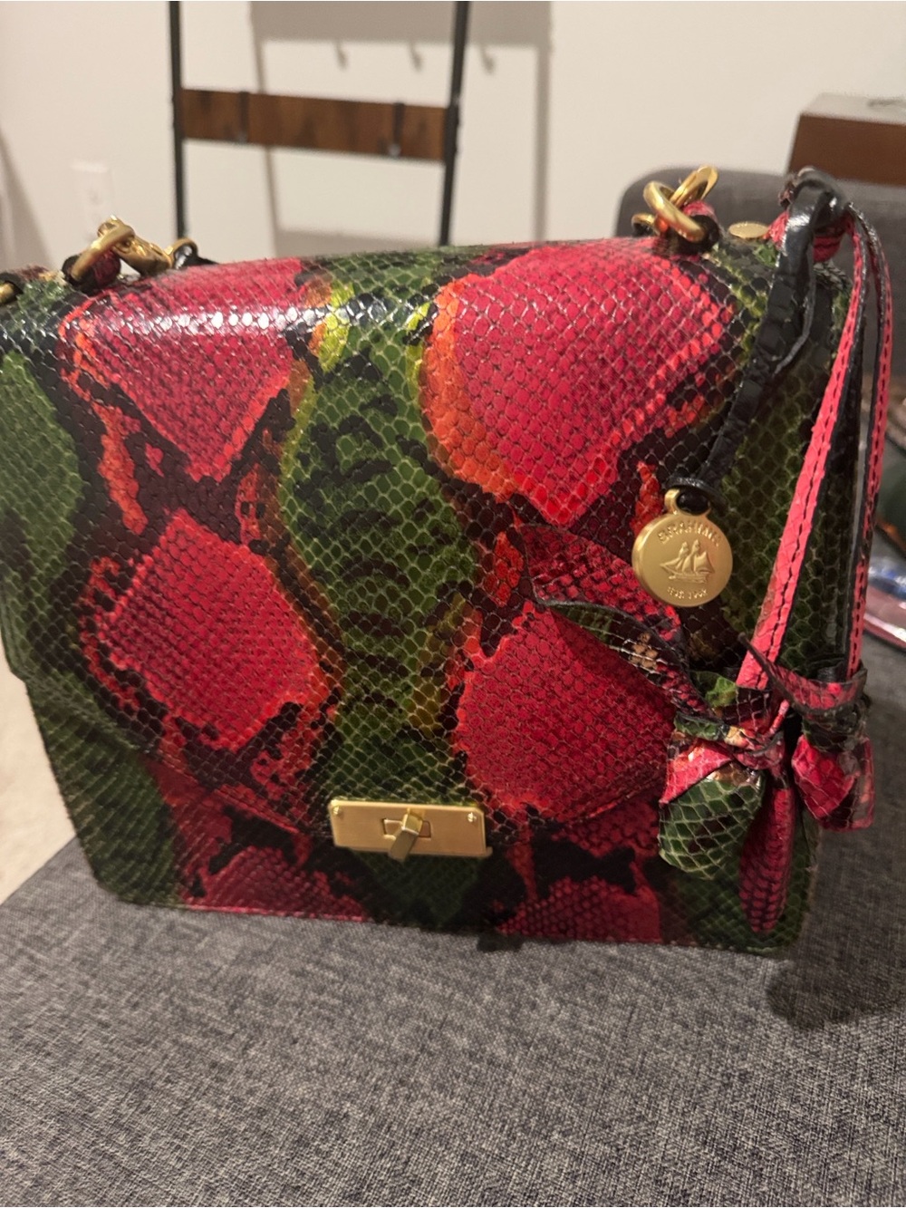 Brahmin Women's Python-Textured Shoulder Bag in Red and Green
